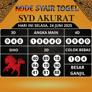 Kode Syair Togel SDY Akurat Hari Ini Selasa, 24 Juni 2025