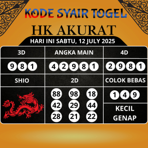 Kode Syair Togel HK Akurat Hari Ini Sabtu, 12 Juli 2025