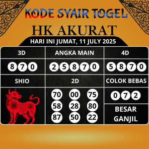 Kode Syair Togel HK Akurat Hari Ini Jumat, 11 Juli 2025