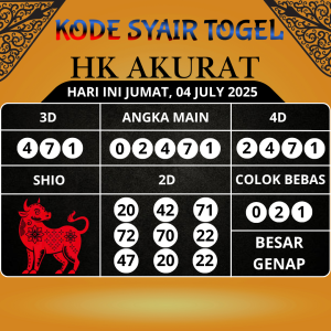 Kode Syair Togel HK Akurat Hari Ini Jumat, 04 Juli 2025