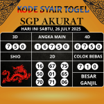 Syair Togel SGP Paling Akurat Hari Ini Sabtu, 26 Juli 2025